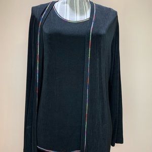 Chico’s Travelers camisole and matching sweater with colorful collar design.